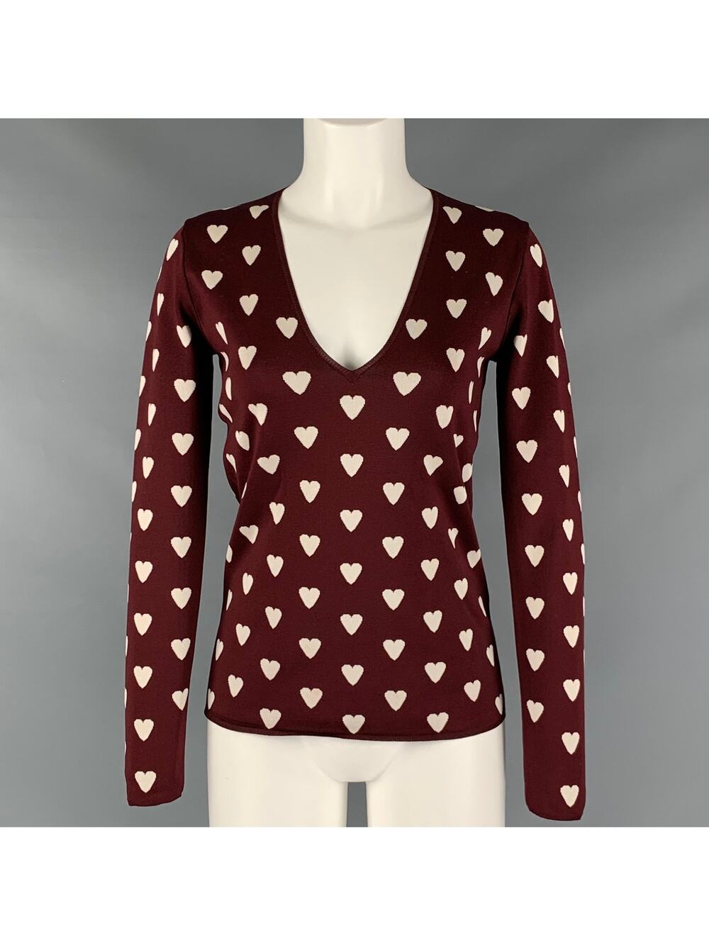 BURBERRY PRORSUM Size S Brown Silk Blend Print V-Neck Sweater